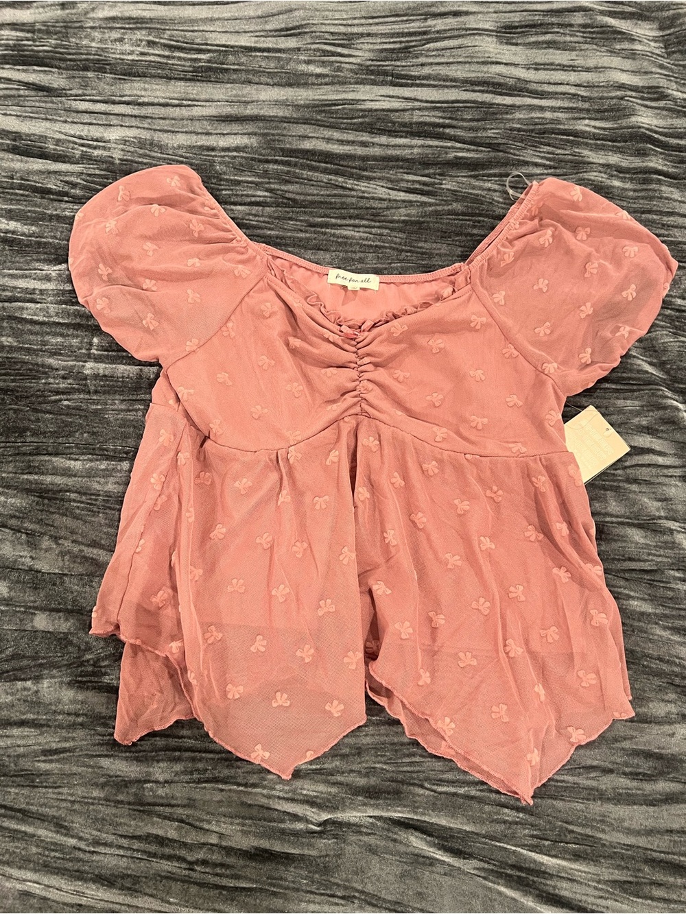 Free For All Mauve Pink Puff-Sleeve Peasant Top Size L
